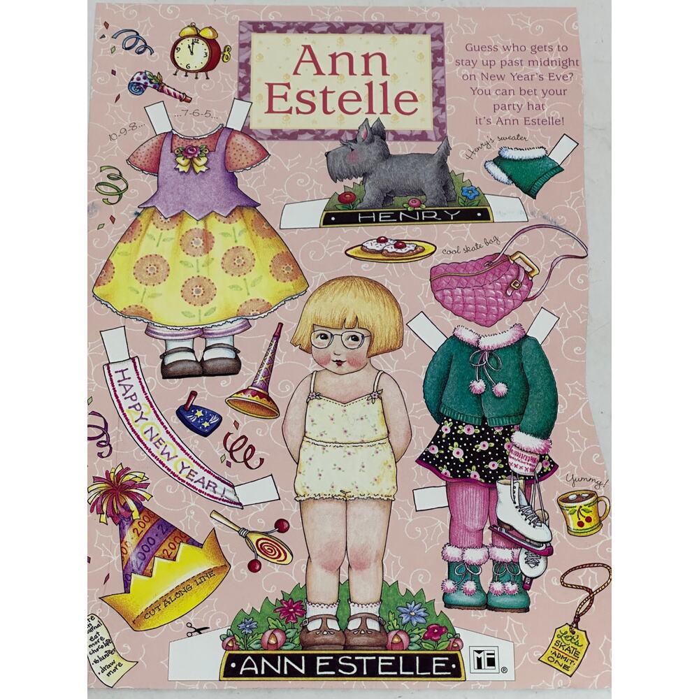 Mary Engelbreit Ann Estelle Paper Doll 2000 New Year's Eve 8x11" ~260401-WH 1059